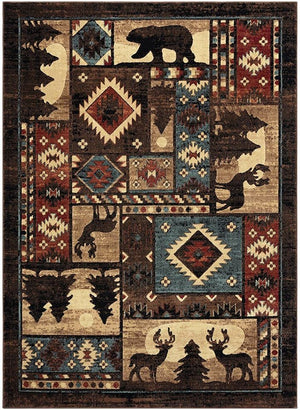 Buffalo Bear and wildlife area rug for Home and Farmhouse decoration 1'8"x2'7" (Brown/Red)