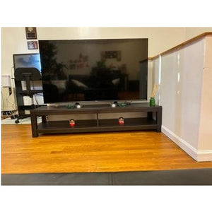 NEW Entertainment Center TV Stand Walnut Open Cabinet Compact Small Spaces Home Furniture 65” Television Easy Assembly