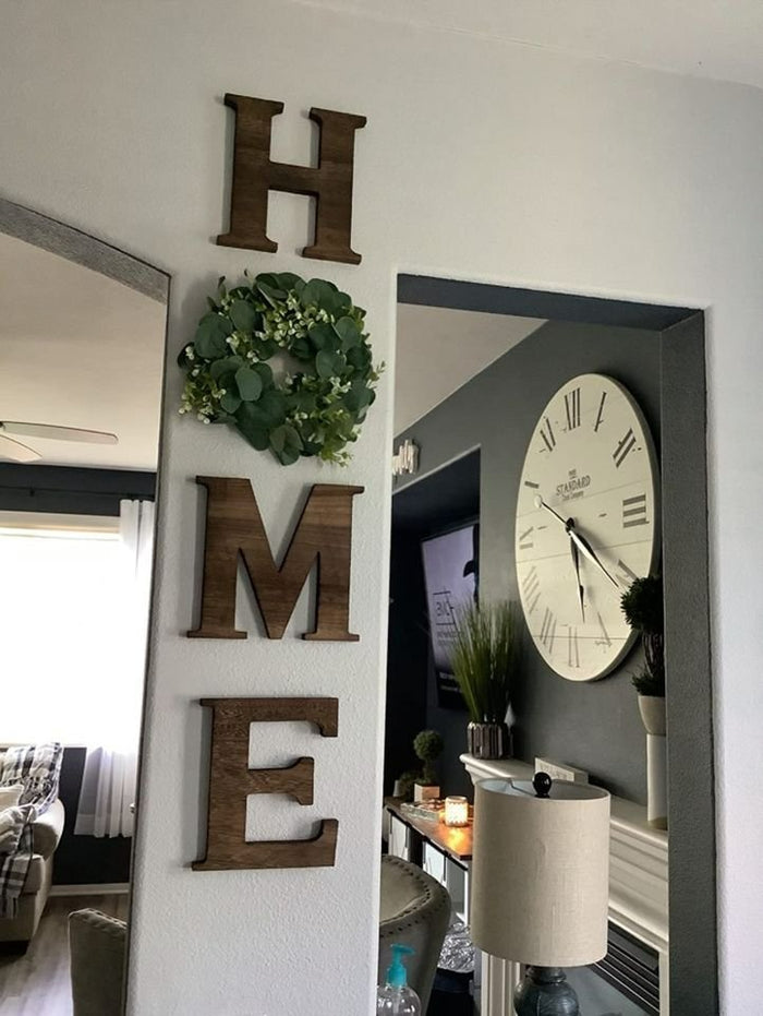Rustic Wood Home Wall Hanging Sign Artificial Eucalytus Wreath Letters