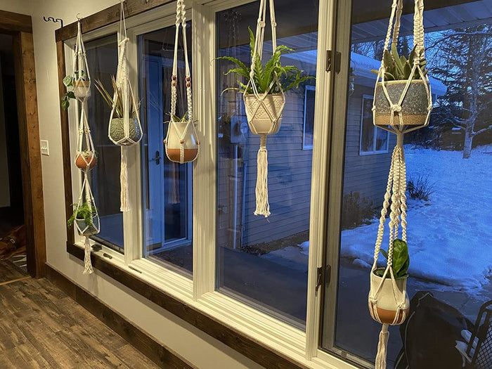 5 Packs Macrame Plant Hangers with Hooks,Set Flower Pot Holder, for Indoor Boho Home Decor