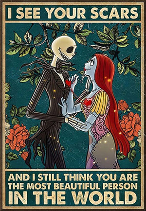 🌸CLEARANCE SALE! Jack Skellington and Sally I See Your Scars Metal Tin Sign🌸