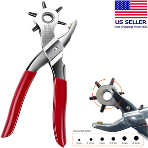 💥💥9" Leather Hole Punch Heavy Duty Hand Pliers Holes 6 Sized Puncher Tool