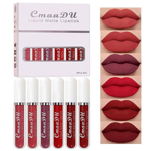 6Pcs Matte Liquid Lipstick Lipgloss Set for Women, Deep Dark Red Original 24 Hour Matte Lipstick