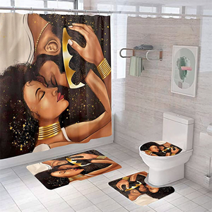 💦 4 Pcs African King and Queen Shower Curtain Sets with Rugs 💦