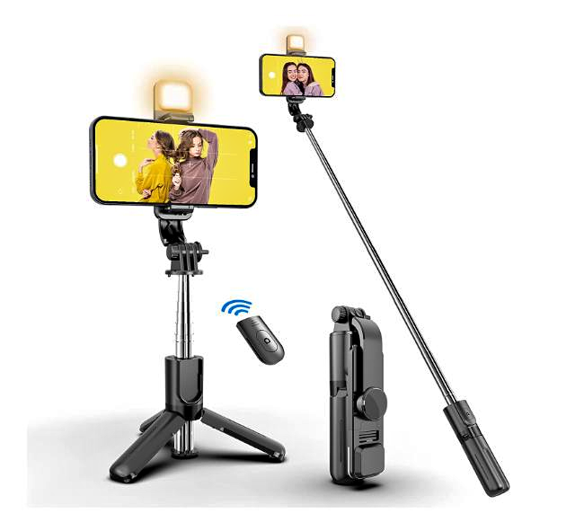 Selfie Stick Tripod with Fill Light, Bluetooth Wireless Remote, 3 in 1 Extendable Phone Holder