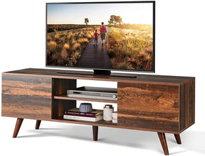 Mid-Century Modern TV Stand for 55/65 inch TVs with Storage Cabinet for Living Room, Rustic Brown