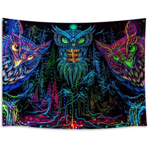 💯NEW❗ Psychedelic Owl Trippy Forest Line Art Tapestry Wall Hanging Home Decor 60"x40"