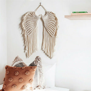 Boho Macrame Woven Angel Wing Tapestry Wall Hanging Home Stores Art Decor Cotton