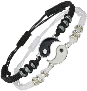 2 Matching Yin Yang Adjustable Cord Bracelet for Bff Friendship Relationship Boyfriend Girlfriend Valentines Gift