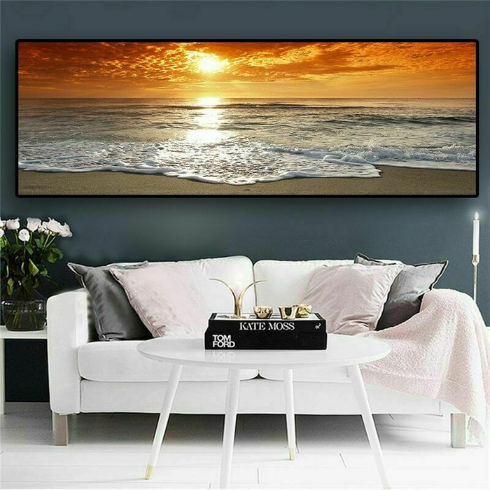 🔥New🔥Sea Beach Landscape Posters Prints Canvas Painting Canvas Wall Art Wall Pictures (12 x 36 Inch)