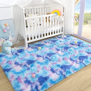 Fluffy Rainbow Area Rug for Girls Bedroom, Anti-Skid Shag Fur Colorful Rugs ⚡Fast Shipping⚡