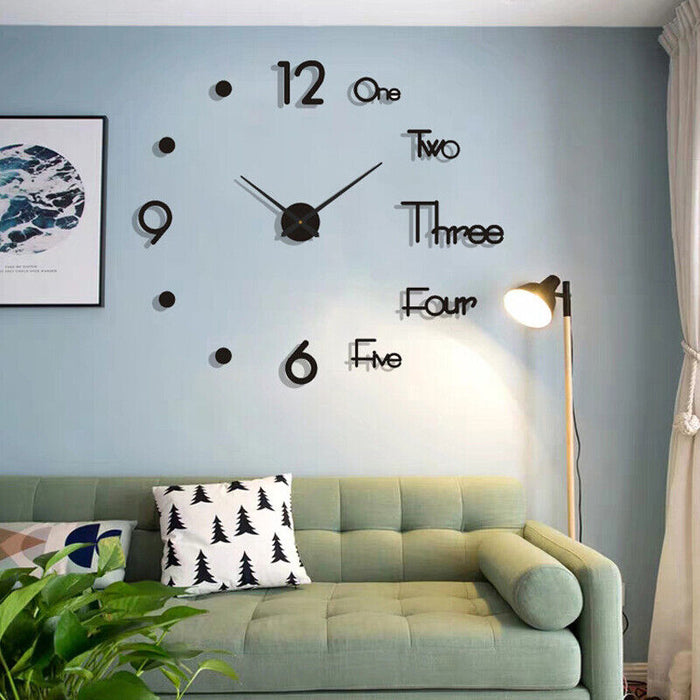 3D Large Wall Clock Mirror Surface Modern DIY Sticker Office Home Shop Art Decor