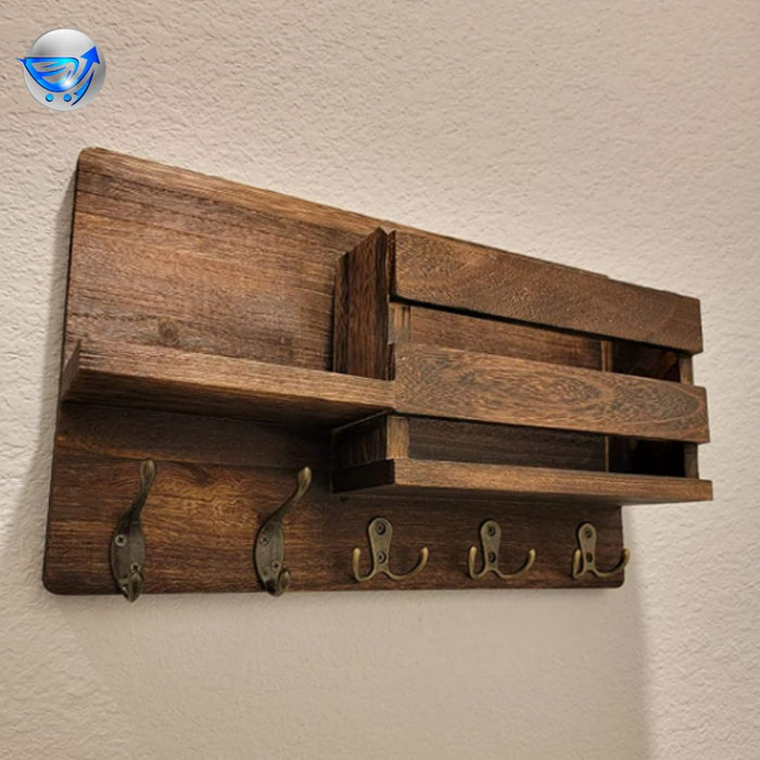 Mail Holder and Key Hanger with 4 Key Hooks