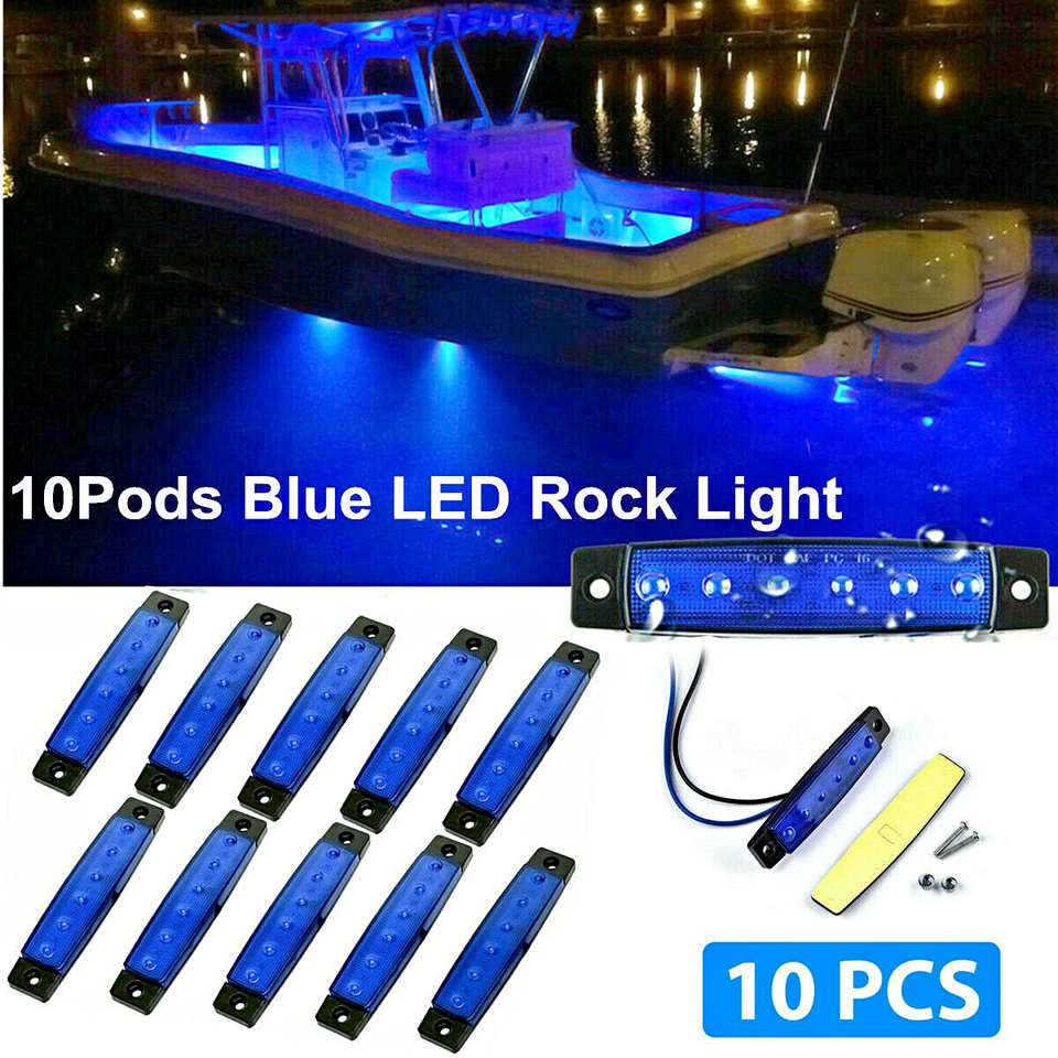 10 Blue LED Pods Rock Underbody Wheel Lights For Jeep Offroad Truck UTV ATV Boat