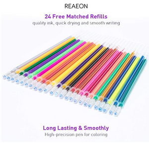 New ⭐ Glitter Gel Pens Set 24 Colored Glitter Pen with 24 Refills for Adult Coloring Books