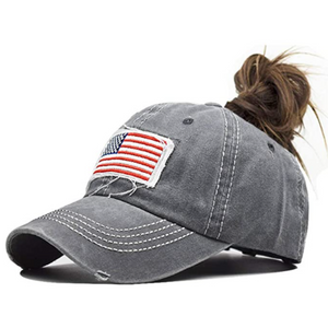 Women American-Flag Pony Tail Cap