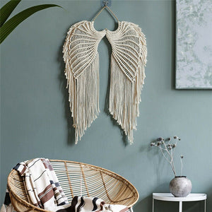 Boho Macrame Woven Angel Wing Tapestry Wall Hanging Home Stores Art Decor Cotton