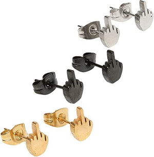 3 Pairs Punk Stylish Stainless Steel Middle Finger Stud Earrings