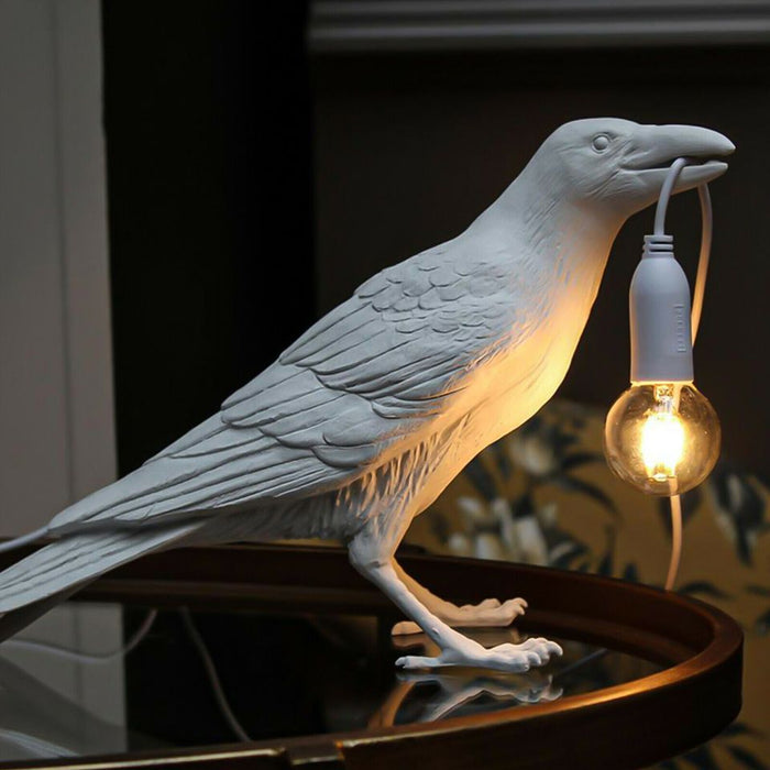 💦Limited Deals💦Raven Table Lamp Wall Sconce Light Novelty Bird Resin Crow Bedside Night Lights(White)