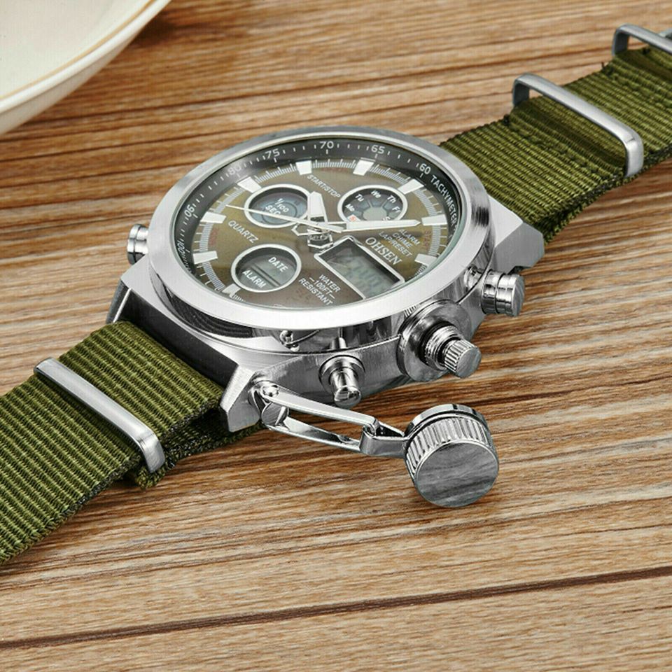 🔥LIMITED TIME OFFER SALE🔥Men Military Wrist Watch Army Green Analog Digital Quartz Nylon Canvas US Stock