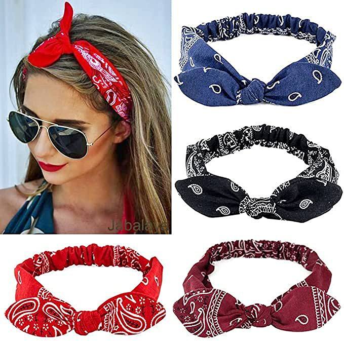 🎀6 Pack Elastic Paisley Headbands Rabbit Ear Bow Headband Turban Head wraps Hair Band for Women