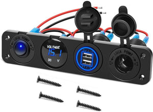 💯NEW🎯 4 in 1 on/off Charger Socket Panel Dual USD Power Outlet & LED Voltmeter