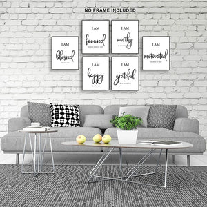 Inspirational Wall Art - Motivational Office Bedroom Positive Quotes Set of 6, 8x10 No Frames
