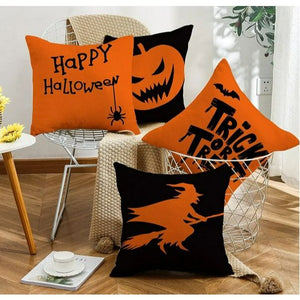 💯Set of 4 Halloween Decor Trick or Treat Throw Pillows Covers Black Orange 18x18"💯