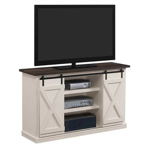 Sleek Rustic Farmhouse Sliding Barn Door Wooden TV Stand, Media Console Entertainment Center, Cream