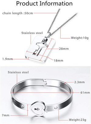 🔏🔏Lock Bracelet and Key Necklace Set for Couples Jewelry - Stainless Steel Heart Bangle for sweetheart