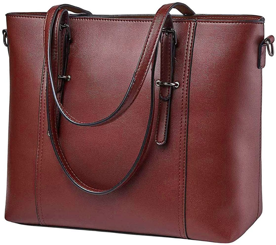 👜☀️NEW Red Wine Large Leather Tote Bag Commute Handbag Shoulder Satchel Bag Elegant for Women