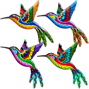 4 Pack Metal Hummingbird Wall Art Metal Colorful Birds for Outdoor Patio Backyard - Iron