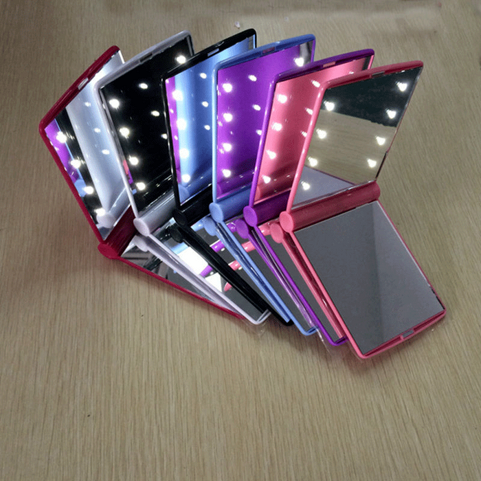 🔥NEW🔥Makeup Compact Mirror Cosmetic Folding Portable Pocket with 8 LED Lights Lamps | Black