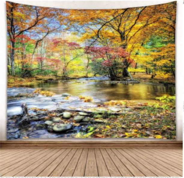 LARGE Nature Forest Waterfall Tapestry Tree Scenic Landscape Wall Hanging Home Decor 60x80"