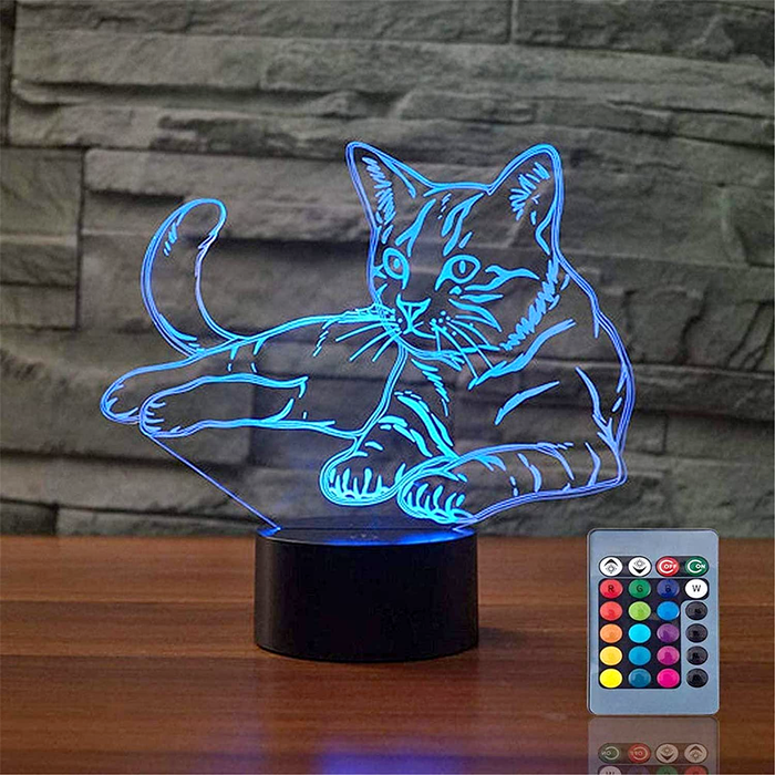 Cat 3D Illusion Table Lamp, Gawell 16 Colors Changing Touch with Remote Control
