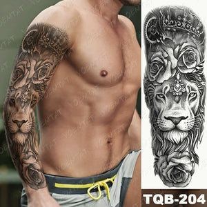 6pcs Waterproof Tattoo Sticker Lion Wolf Clock Arm Fake Sleeve Tattoos Men Women