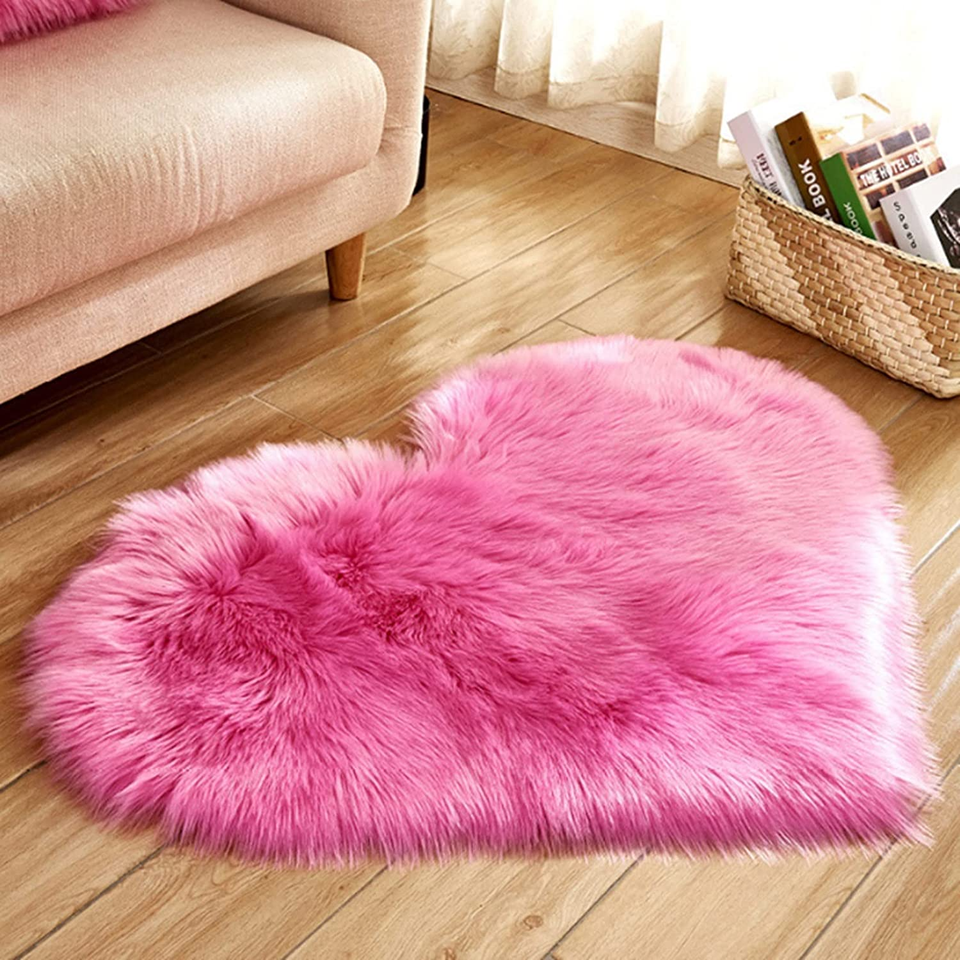💯Pink Plush Heart Shaped Carpet Non-Slip Fluffy Rug Mat For Home Decor