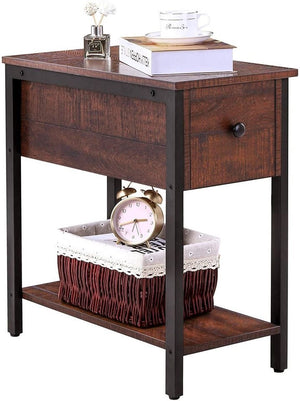 2 Tier Accent End Side | Table Nightstand Drawer | Stable And Sturdy Furniture | Walnut