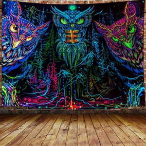 💯NEW❗ Psychedelic Owl Trippy Forest Line Art Tapestry Wall Hanging Home Decor 60"x40"