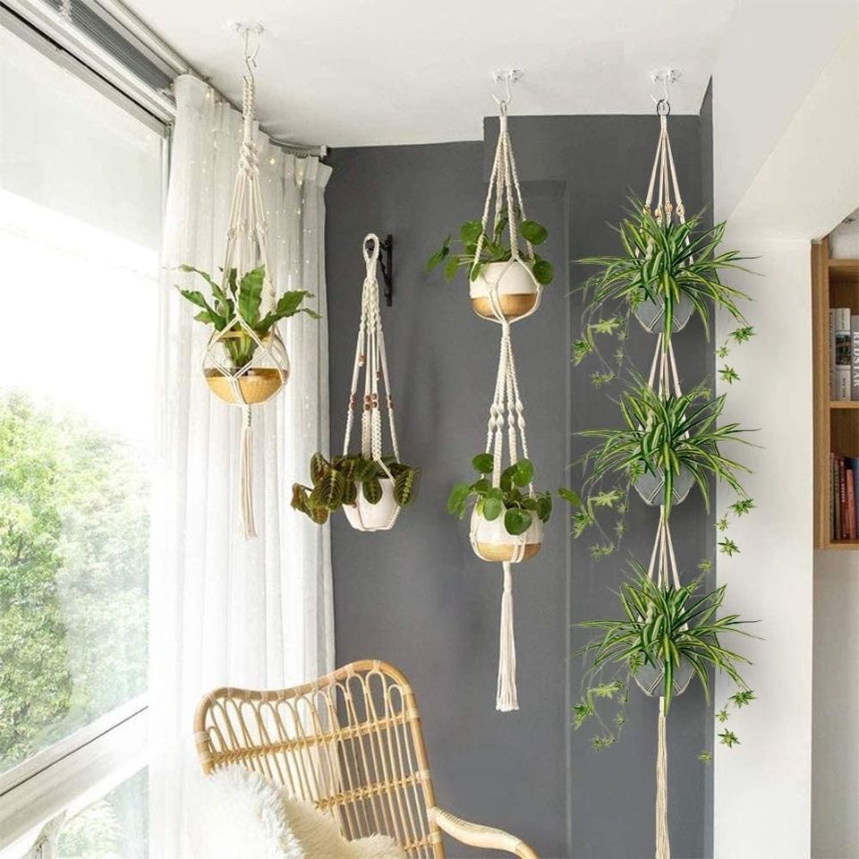 hook for macrame plant hanger 4 Pack Macrame Plant Hangers with Hooks, In a different Planter for Bo –  Shop Premium