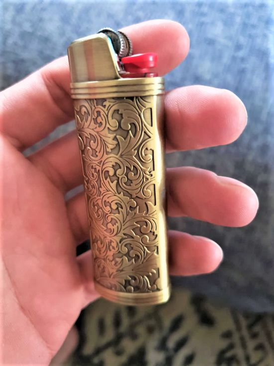 Vintage Floral Stamped for BIC Metal Case Cover Holder, Full Size J6