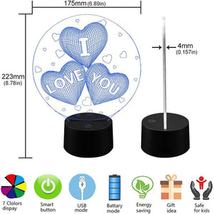 3D I Love You Illusion lamp Night Light 7 Colors Changing Nightlight