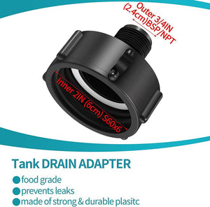 2 Pack- IBC tote garden water hose drain plug adapter 275 330 gallon