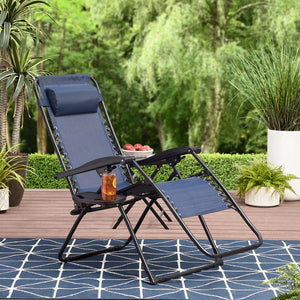Zero Gravity Chair Set Of 2 Folding Lawn Lounge Blue Patio Outdoor Camp Reclining Chaise Porch