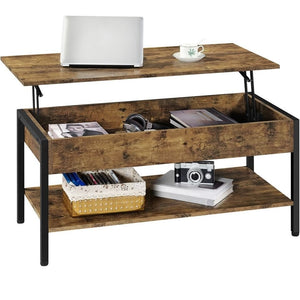 Lift Top Coffee Table with Pop Up Hidden Compartment, Rustic Brown
