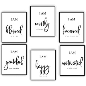 Inspirational Wall Art - Motivational Office Bedroom Positive Quotes Set of 6, 8x10 No Frames