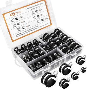 NEW❗❗ 52pcs Cable Clamps Assortment Kit Hose Clamps 304 Stainless Steel With Rubber Cushion, Pipe Clamp in 6 Sizes