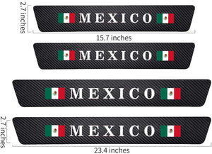 💥SPECIAL DISCOUNT❗❗4pcs Mexico Mexican Flag Carbon Fiber Car Door Front/Rear Sill Plate Protectors, Reflective Sticker