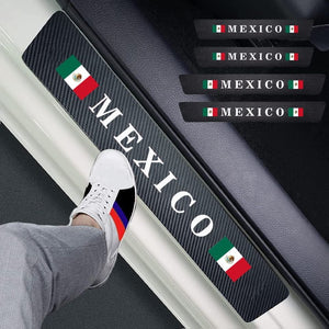 💥SPECIAL DISCOUNT❗❗4pcs Mexico Mexican Flag Carbon Fiber Car Door Front/Rear Sill Plate Protectors, Reflective Sticker