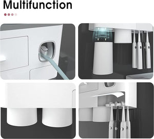 Toothbrush Holders for Bathrooms, 2 Cups Toothbrush Holder Wall Mounted with Toothpaste Dispenser